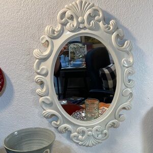 Vintage Wood Mirror baroque French provincial style. Creamy white